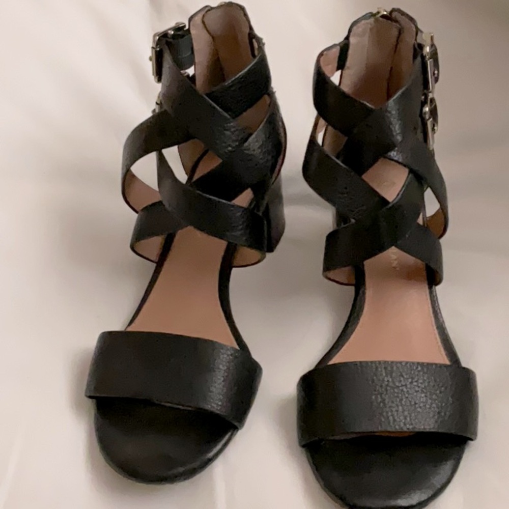 Leather Ankle strap low heel sandals